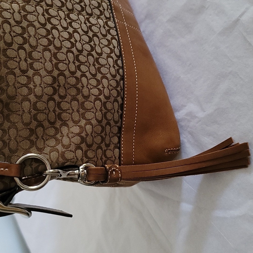 Coach Signature Jacquard and Leather Hobo - Picture 12 of 14